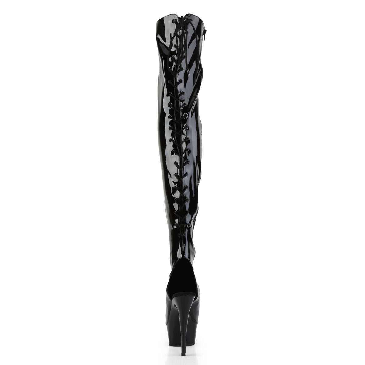 DELIGHT-3017 Pleaser Black Patent 6 Inch High Impact Thigh High Boots