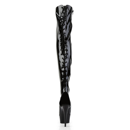 DELIGHT-3017 Pleaser Black Patent 6 Inch High Impact Thigh High Boots