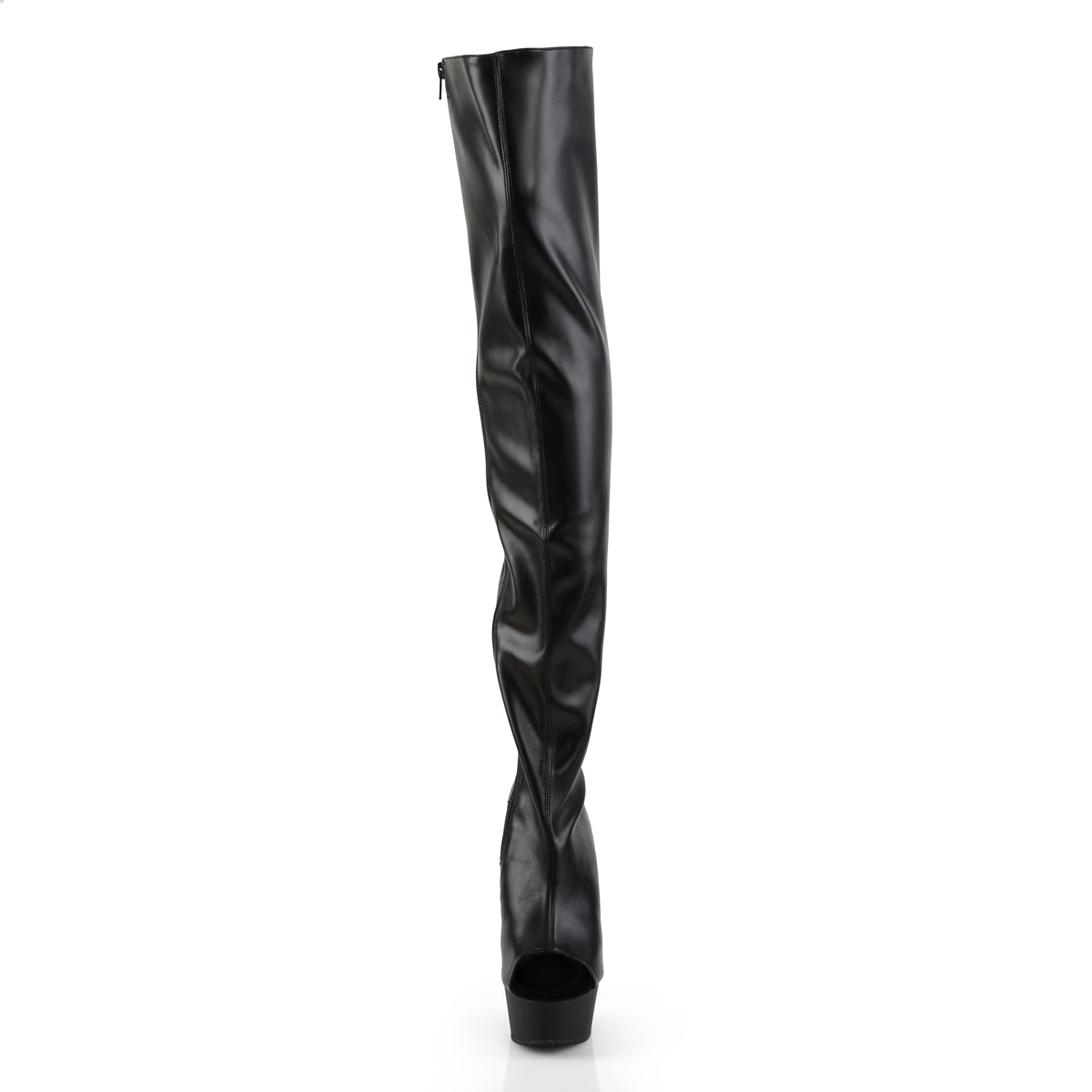 Pleaser DELIGHT-3017 Black Lace-Up Open Toe Platform Thigh High Boots - 6 Inch Heels