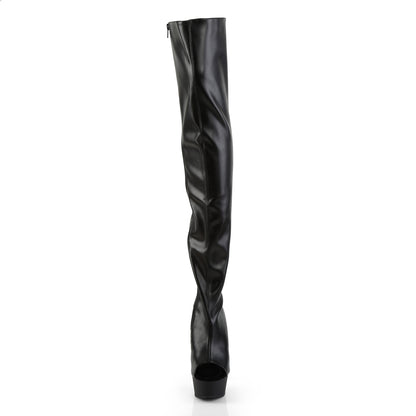 Pleaser DELIGHT-3017 Black Lace-Up Open Toe Platform Thigh High Boots - 6 Inch Heels