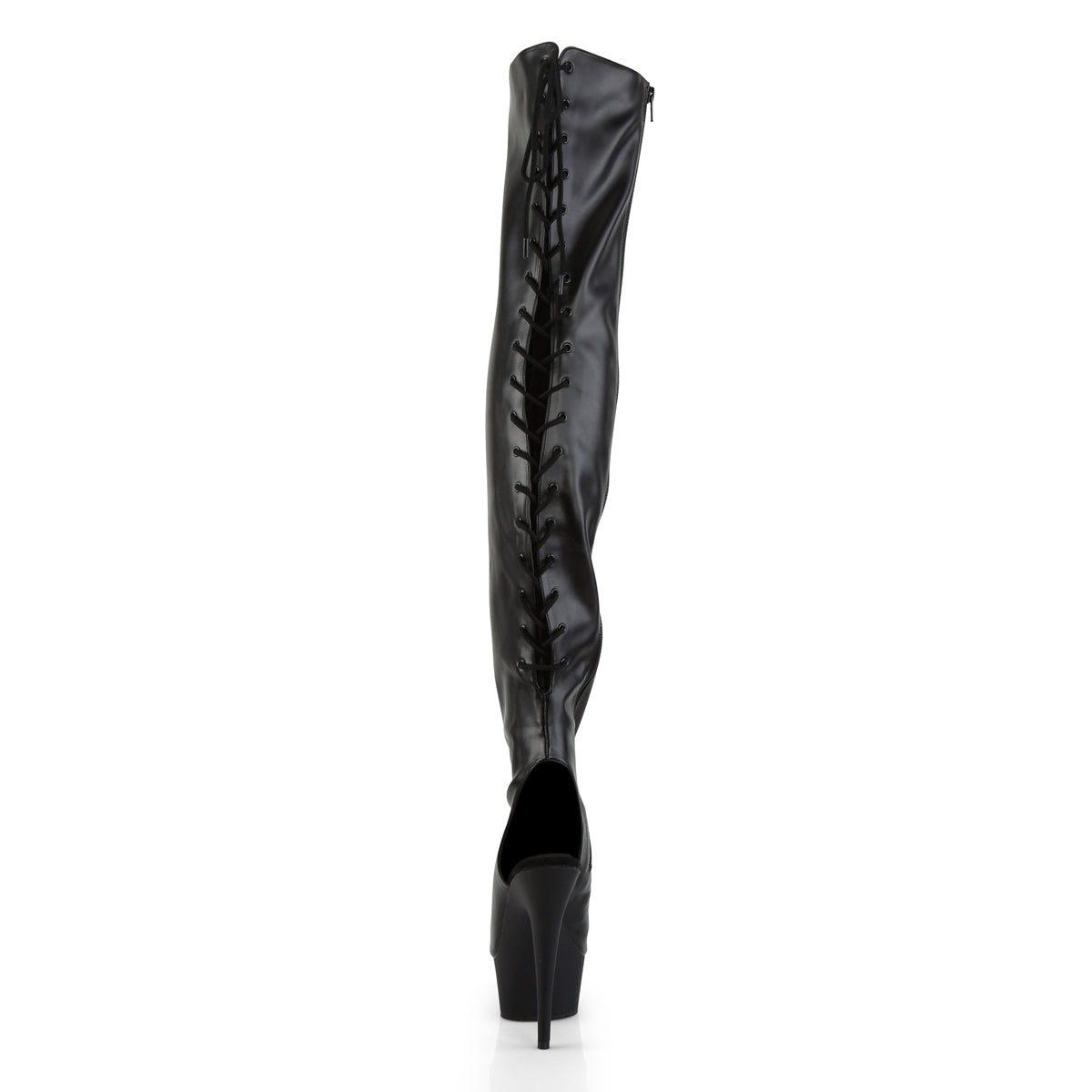 Pleaser DELIGHT-3017 Black Lace-Up Open Toe Platform Thigh High Boots - 6 Inch Heels