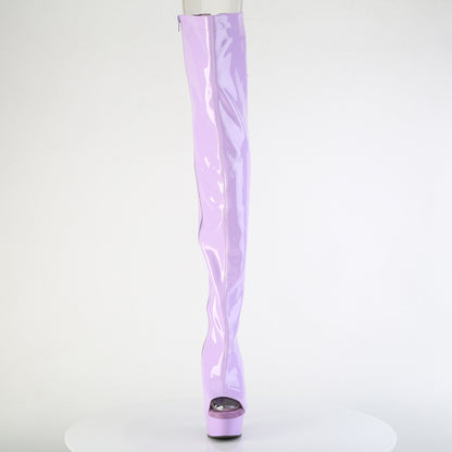 Pleaser DELIGHT-3017 Lavender Lace-Up Open Toe Platform Thigh High Boots - 6 Inch Heels