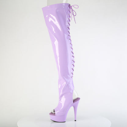 Pleaser DELIGHT-3017 Lavender Lace-Up Open Toe Platform Thigh High Boots - 6 Inch Heels