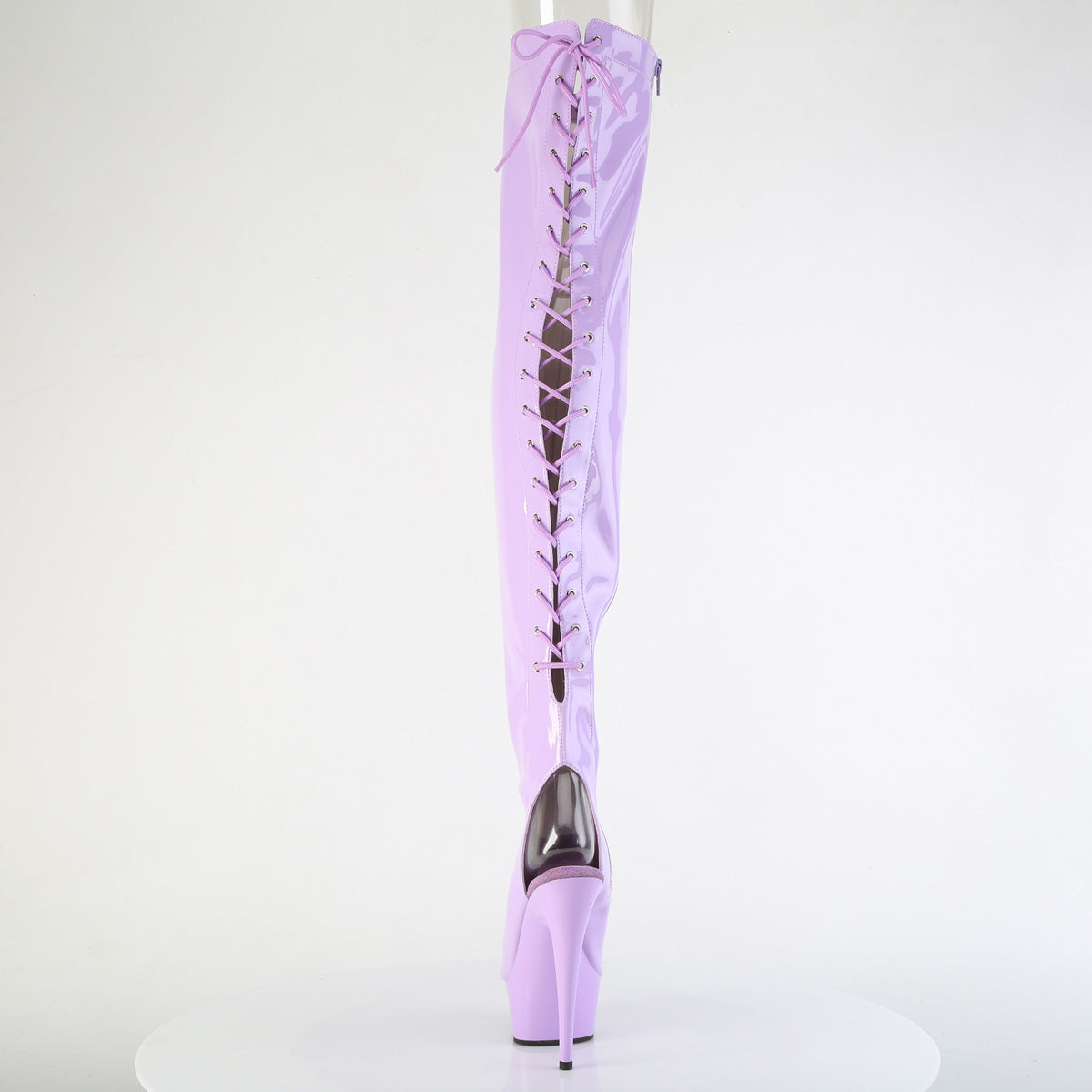 Pleaser DELIGHT-3017 Lavender Lace-Up Open Toe Platform Thigh High Boots - 6 Inch Heels