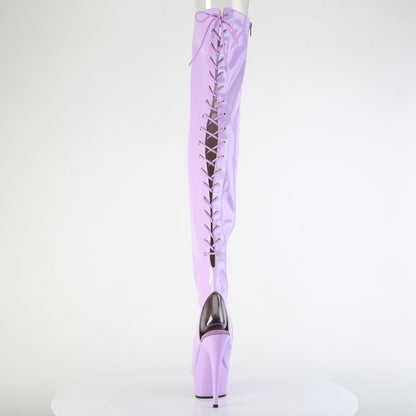 Pleaser DELIGHT-3017 Lavender Lace-Up Open Toe Platform Thigh High Boots - 6 Inch Heels