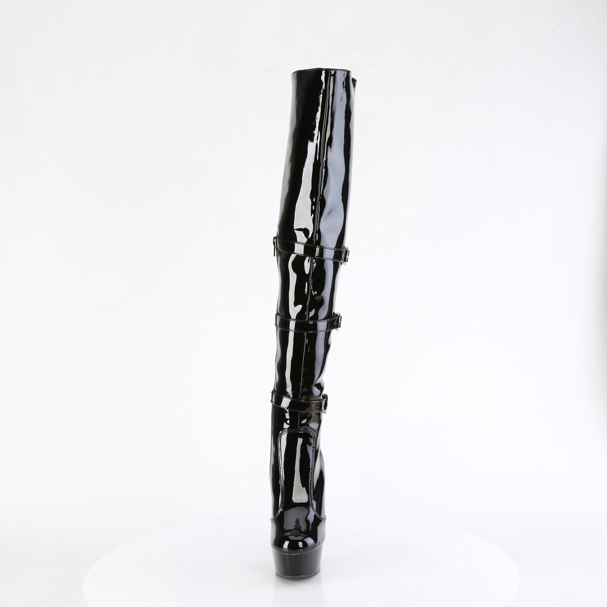 DELIGHT-3018 Pleaser Black Patent 6 Inch Strippers Thigh High Boots