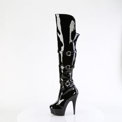 DELIGHT-3018 Pleaser Black Patent 6 Inch Strippers Thigh High Boots
