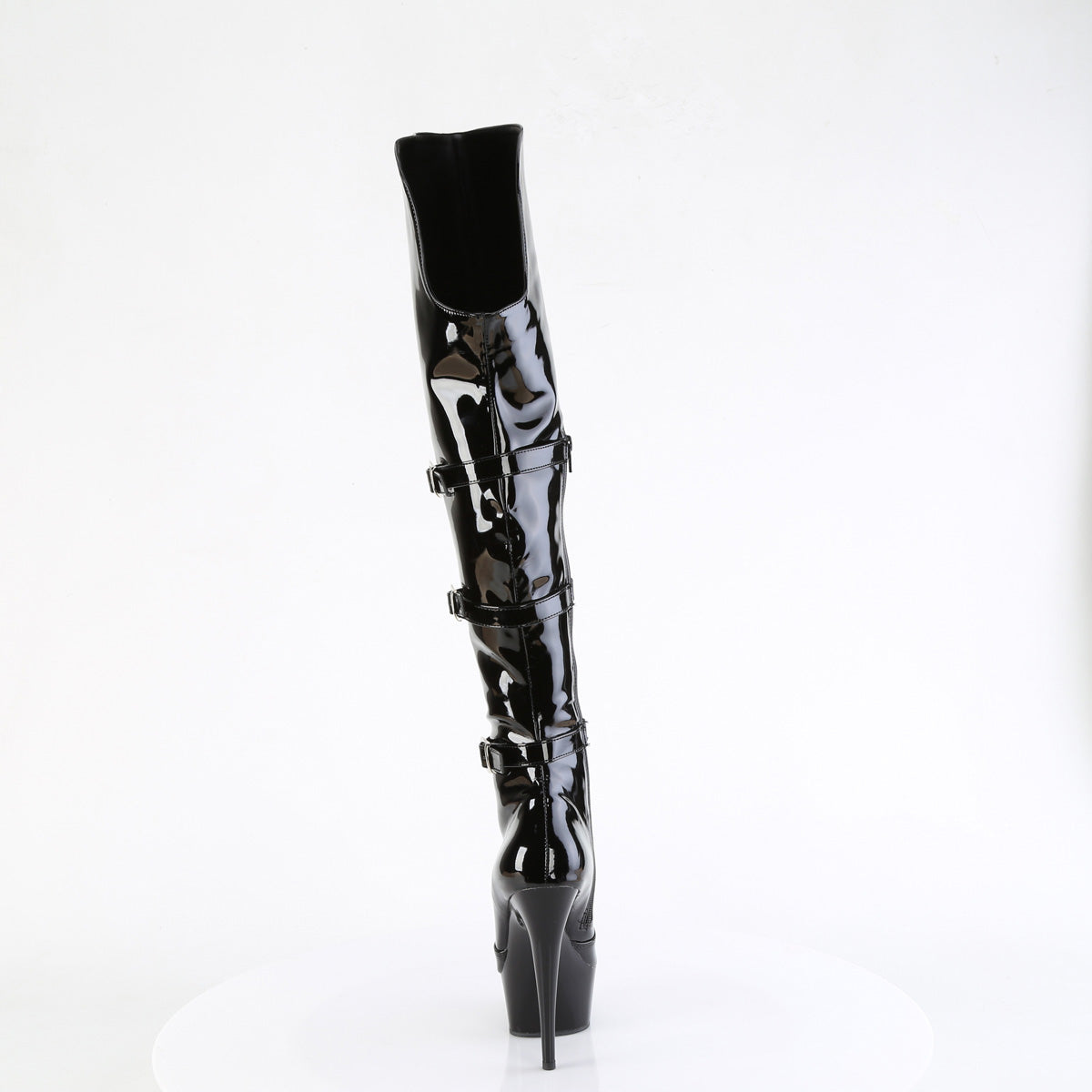 DELIGHT-3018 Pleaser Black Patent 6 Inch Strippers Thigh High Boots