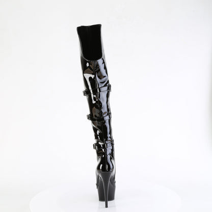 DELIGHT-3018 Pleaser Black Patent 6 Inch Strippers Thigh High Boots