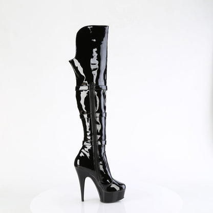 DELIGHT-3018 Pleaser Black Patent 6 Inch Strippers Thigh High Boots