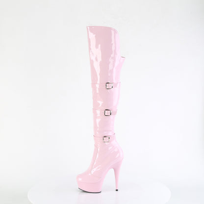 Pleaser DELIGHT-3018 Baby Pink Platform Over the Knee Boots - 6 Inch Heels