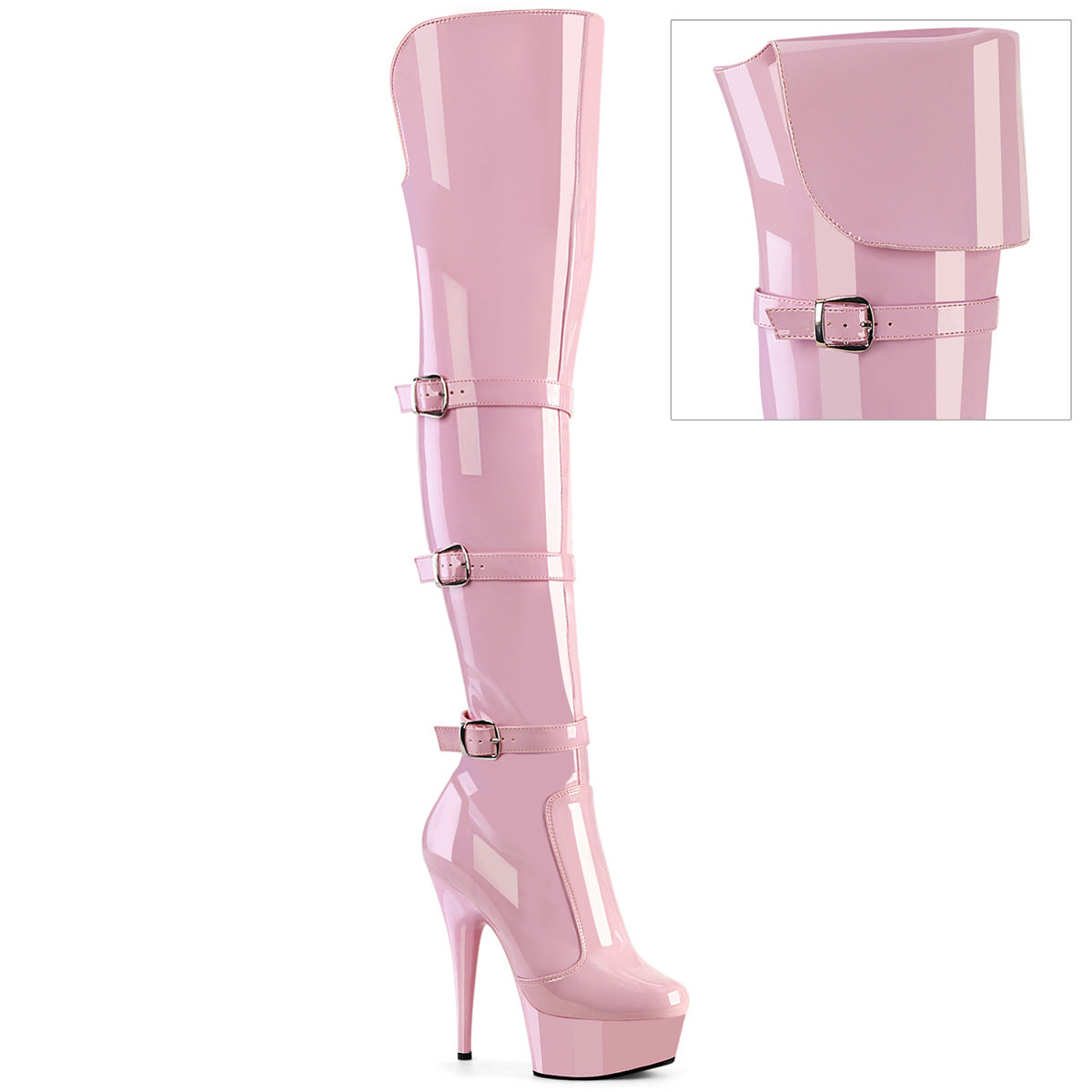 Pleaser DELIGHT-3018 Baby Pink Platform Over the Knee Boots - 6 Inch Heels