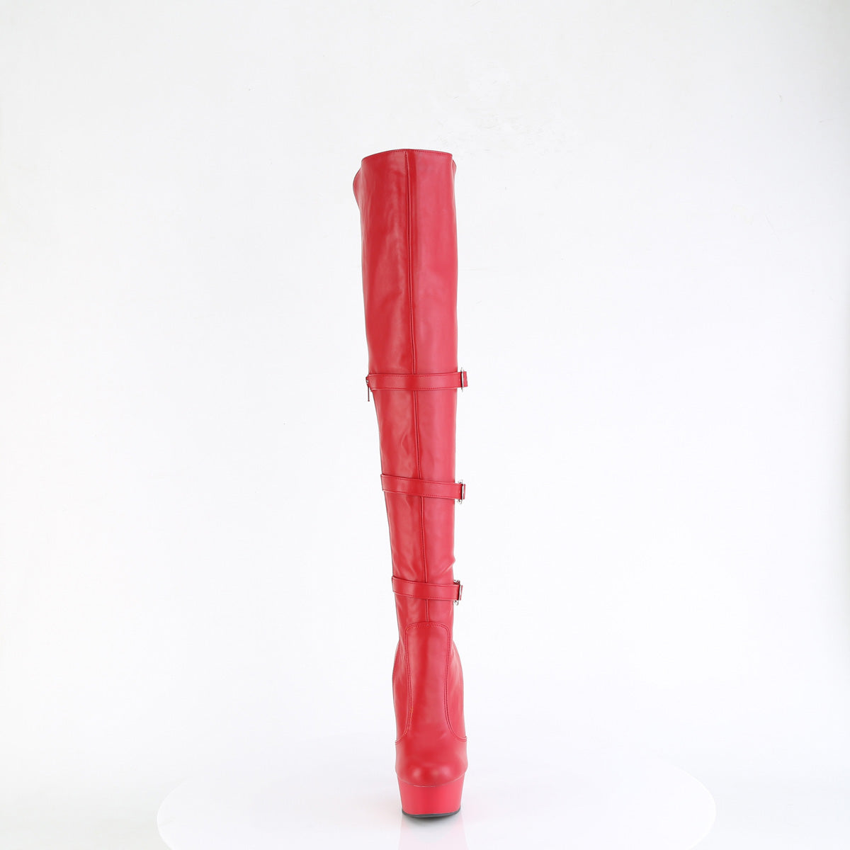 Pleaser DELIGHT-3018 Red / Red Matte Platform Over the Knee Boots - 6 Inch Heels