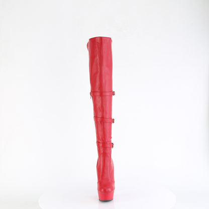 Pleaser DELIGHT-3018 Red / Red Matte Platform Over the Knee Boots - 6 Inch Heels