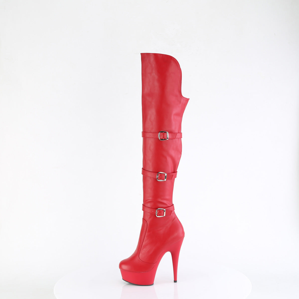 Pleaser DELIGHT-3018 Red / Red Matte Platform Over the Knee Boots - 6 Inch Heels