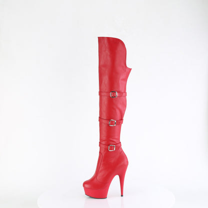 Pleaser DELIGHT-3018 Red / Red Matte Platform Over the Knee Boots - 6 Inch Heels