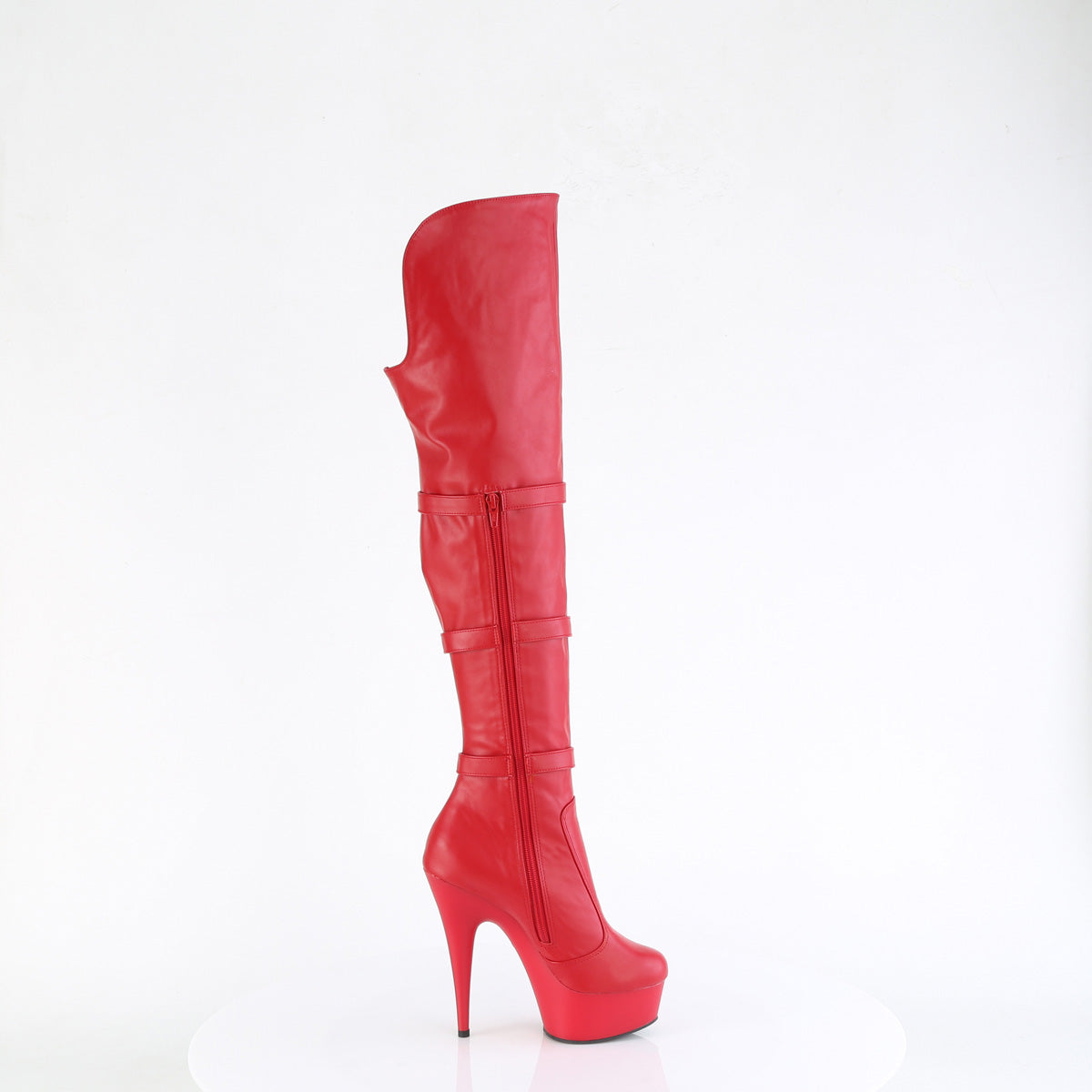 Pleaser DELIGHT-3018 Red / Red Matte Platform Over the Knee Boots - 6 Inch Heels
