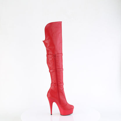 Pleaser DELIGHT-3018 Red / Red Matte Platform Over the Knee Boots - 6 Inch Heels