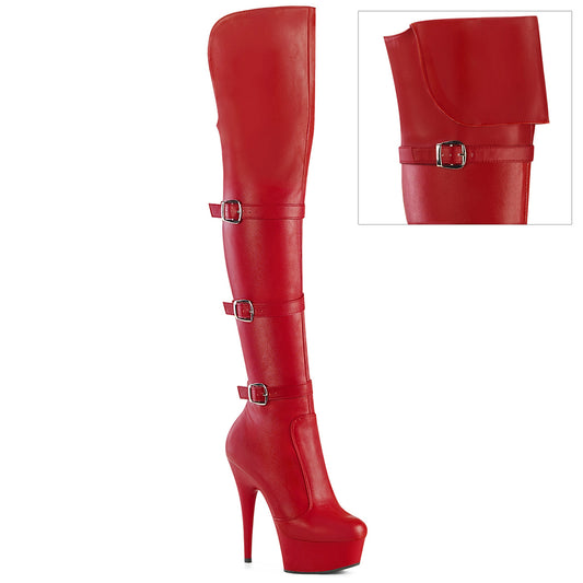 Pleaser DELIGHT-3018 Red / Red Matte Platform Over the Knee Boots - 6 Inch Heels