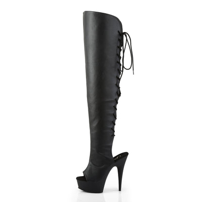 DELIGHT-3019 Pleaser Black 6 Inch Glamour Models Thigh High Boots