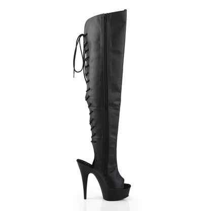 DELIGHT-3019 Pleaser Black 6 Inch Glamour Models Thigh High Boots
