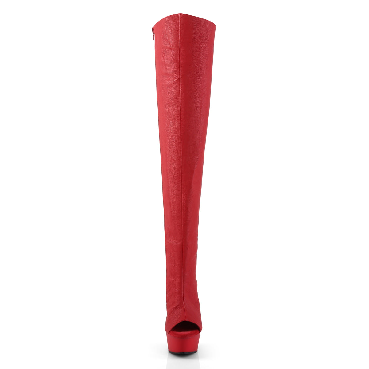 Pleaser DELIGHT-3019 Red / Red Matte Lace-Up Open Toe Platform Over the Knee Boots - 6 Inch Heels