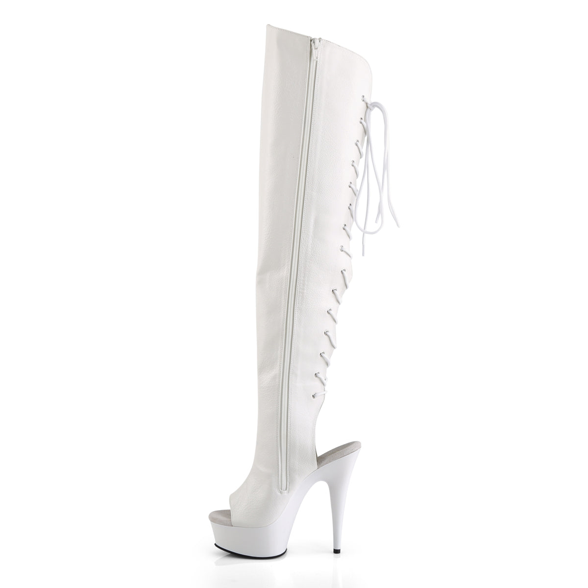 Pleaser DELIGHT-3019 White Lace-Up Open Toe Platform Over the Knee Boots - 6 Inch Heels