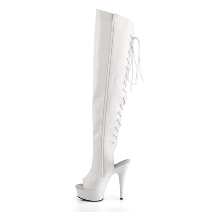 Pleaser DELIGHT-3019 White Lace-Up Open Toe Platform Over the Knee Boots - 6 Inch Heels