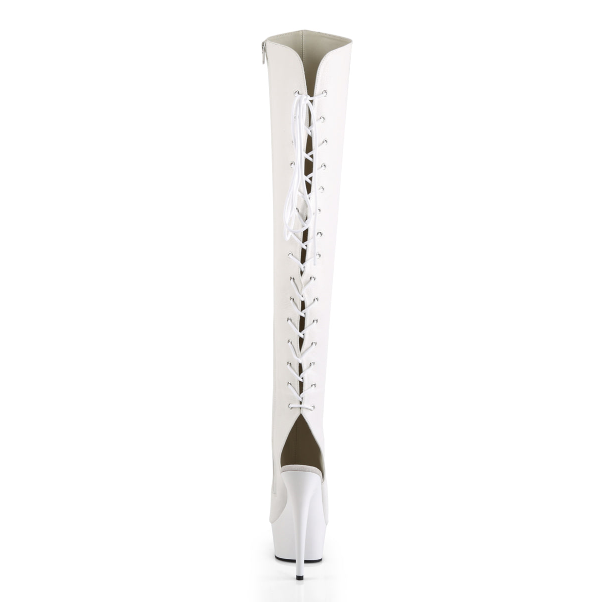 Pleaser DELIGHT-3019 White Lace-Up Open Toe Platform Over the Knee Boots - 6 Inch Heels