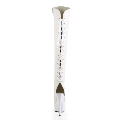 Pleaser DELIGHT-3019 White Lace-Up Open Toe Platform Over the Knee Boots - 6 Inch Heels
