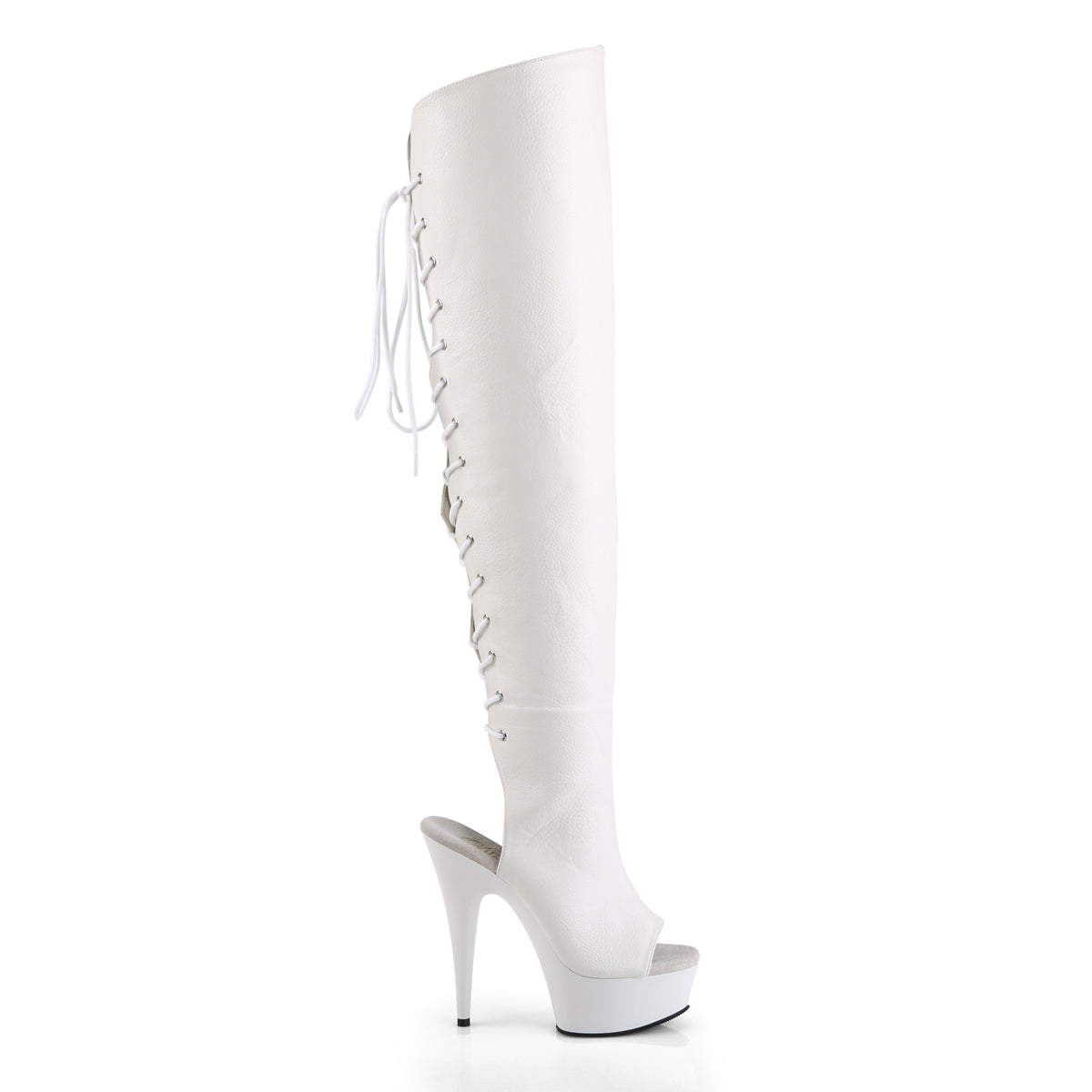 Pleaser DELIGHT-3019 White Lace-Up Open Toe Platform Over the Knee Boots - 6 Inch Heels