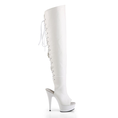 Pleaser DELIGHT-3019 White Lace-Up Open Toe Platform Over the Knee Boots - 6 Inch Heels