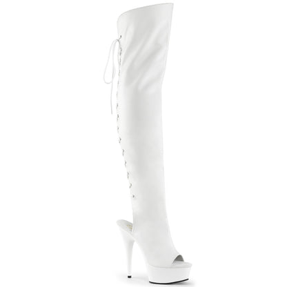 Pleaser DELIGHT-3019 White Lace-Up Open Toe Platform Over the Knee Boots - 6 Inch Heels