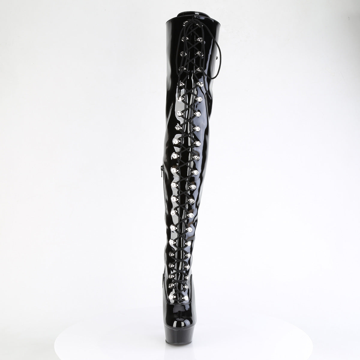 Pleaser DELIGHT-3022 Black Lace-Up Platform Thigh High Boots - 6 Inch Heels