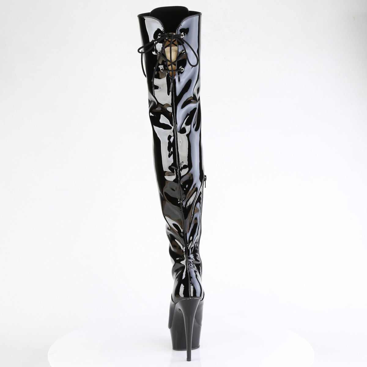 Pleaser DELIGHT-3022 Black Lace-Up Platform Thigh High Boots - 6 Inch Heels
