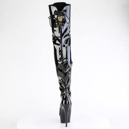 Pleaser DELIGHT-3022 Black Lace-Up Platform Thigh High Boots - 6 Inch Heels
