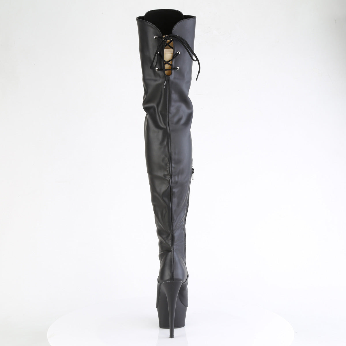 Pleaser DELIGHT-3022 Black / Black Matte Lace-Up Platform Thigh High Boots - 6 Inch Heels