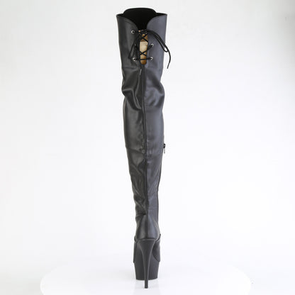 Pleaser DELIGHT-3022 Black / Black Matte Lace-Up Platform Thigh High Boots - 6 Inch Heels