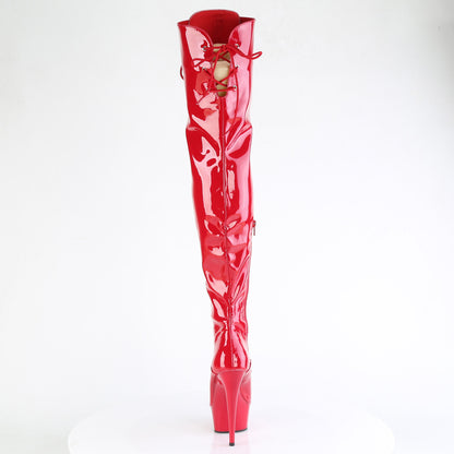 Pleaser DELIGHT-3022 Red Lace-Up Platform Thigh High Boots - 6 Inch Heels