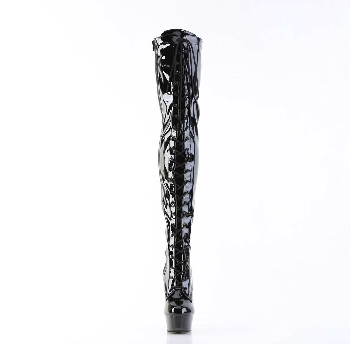 Pleaser DELIGHT-3023 Black Lace-Up Platform Thigh High Boots - 6 Inch Heels