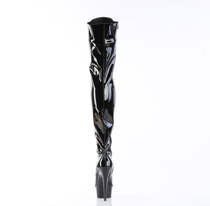 Pleaser DELIGHT-3023 Black Lace-Up Platform Thigh High Boots - 6 Inch Heels