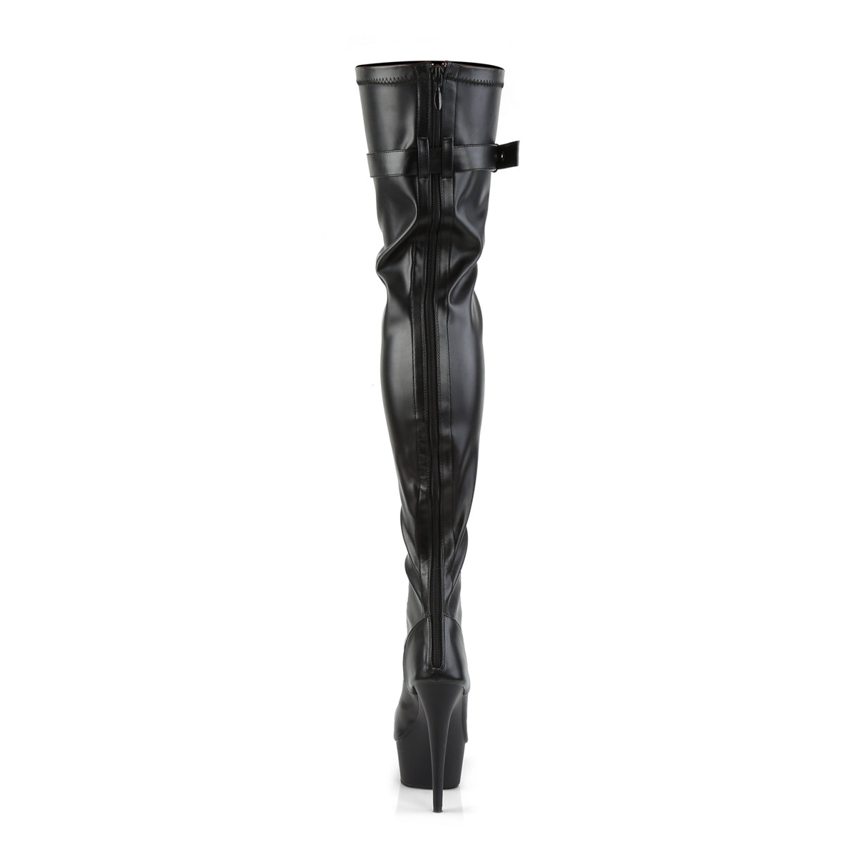 Pleaser DELIGHT-3025 Black / Black Matte Lace-Up Peep Toe Platform Thigh High Boots - 6 Inch Heels