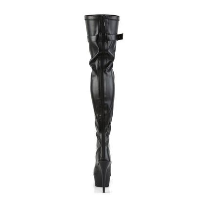 Pleaser DELIGHT-3025 Black / Black Matte Lace-Up Peep Toe Platform Thigh High Boots - 6 Inch Heels