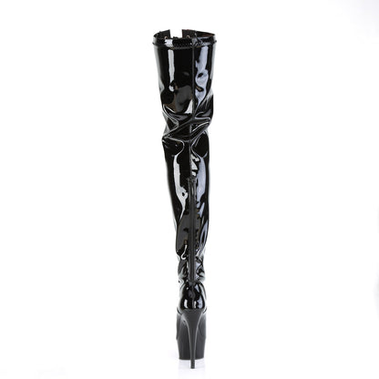 DELIGHT-3027 Pleaser Black Red 6 Inch Pole Dance Thigh High Boots