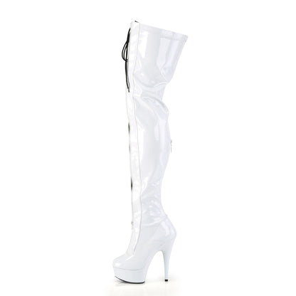 DELIGHT-3027 Pleaser White 6 Inch Glamour Models Thigh High Boots