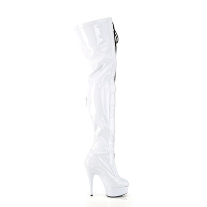 DELIGHT-3027 Pleaser White 6 Inch Glamour Models Thigh High Boots