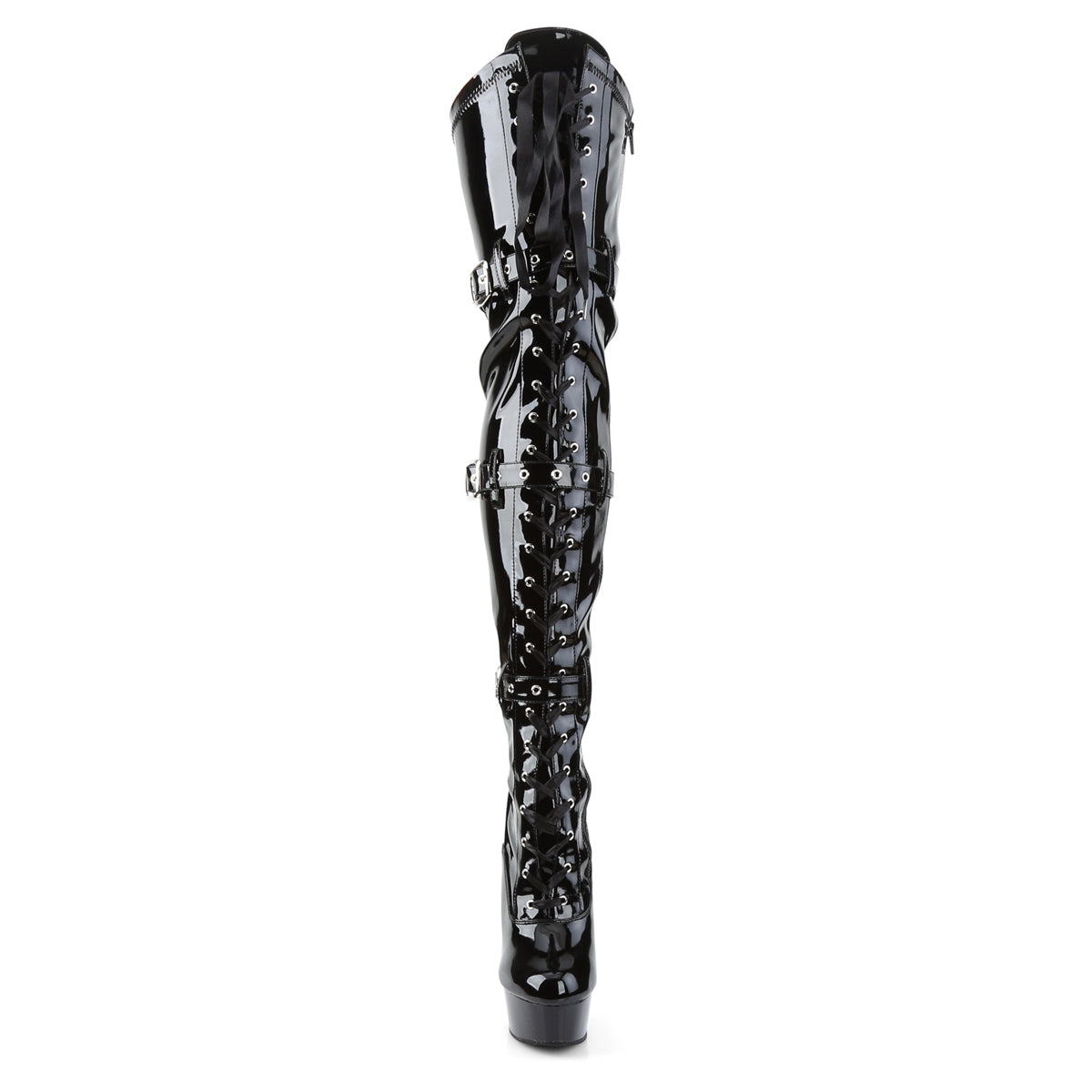 Pleaser DELIGHT-3028 Black Lace-Up Platform Thigh High Boots - 6 Inch Heels