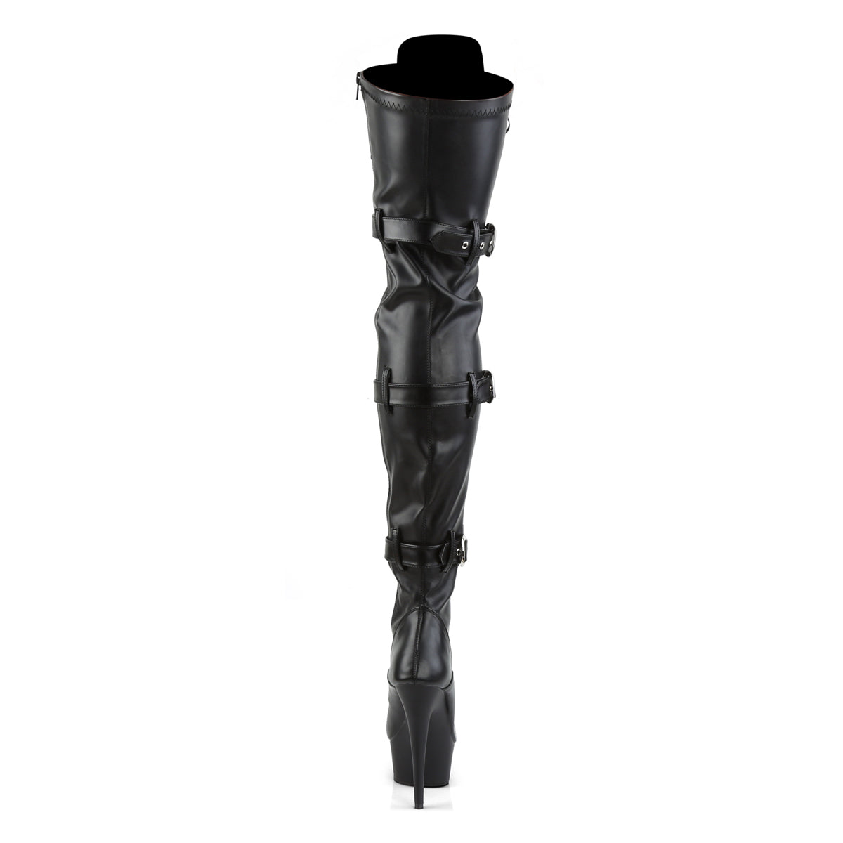 Pleaser DELIGHT-3028 Black / Black Matte Lace-Up Platform Thigh High Boots - 6 Inch Heels