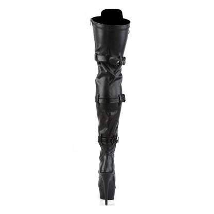 Pleaser DELIGHT-3028 Black / Black Matte Lace-Up Platform Thigh High Boots - 6 Inch Heels