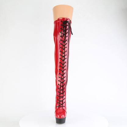Pleaser DELIGHT-3029 Red Holographic / Black Matte Lace-Up Platform Boots - 6 Inch Heels